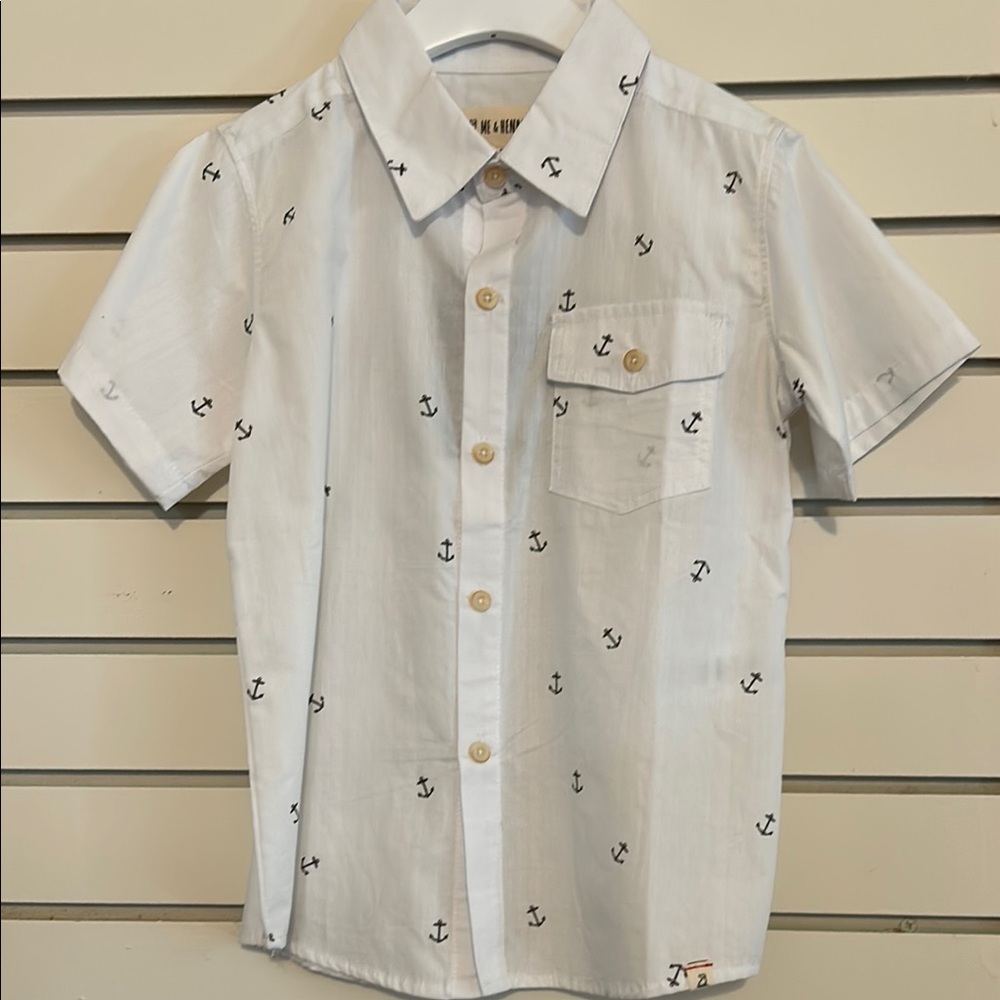 White with Anchors Button Down Shirt Lightweight Cotton